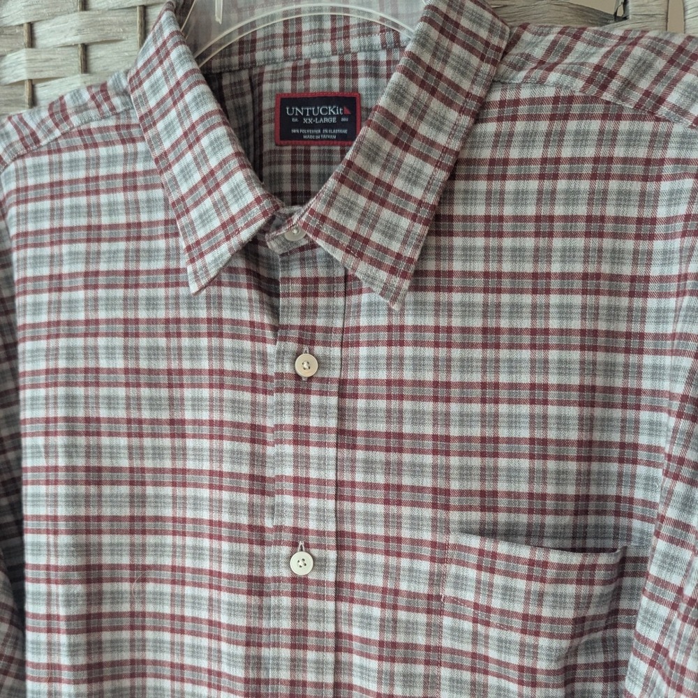 UNTUCKit Button Up Shirt Red Grey Plaid Long Sleeve Mens XXL Rugged Fall Winter
